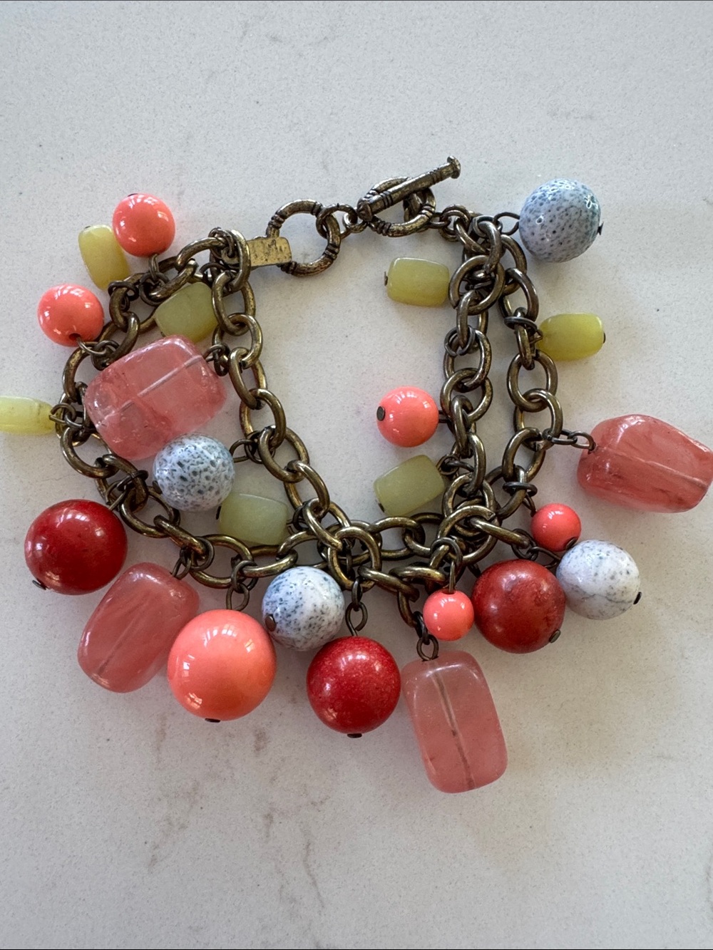 J Jill Women's Double Multicolor Bead Charm Bracelet - Pink & Coral